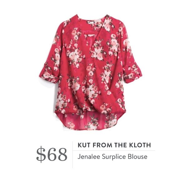 Kut from the Kloth NWOT Jenalee Surplice Blouse, Red M - Floral, Faux Wrap - Picture 1 of 11